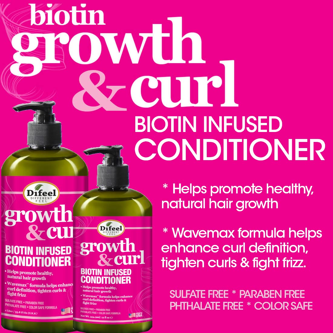 Difeel Biotin Shampoo & Conditioner 24oz Gift Set -Hair Growth & Curl Defining and for Curly - Paraben , Sulfate Free, Phthalate - Unisex